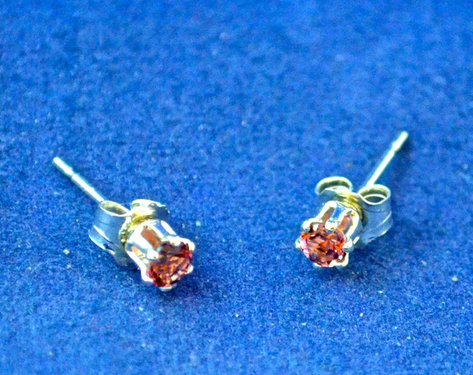 Pink Tourmaline Stud Earrings, Petite 3mm Round, Natural, Set in Sterling Silver E533