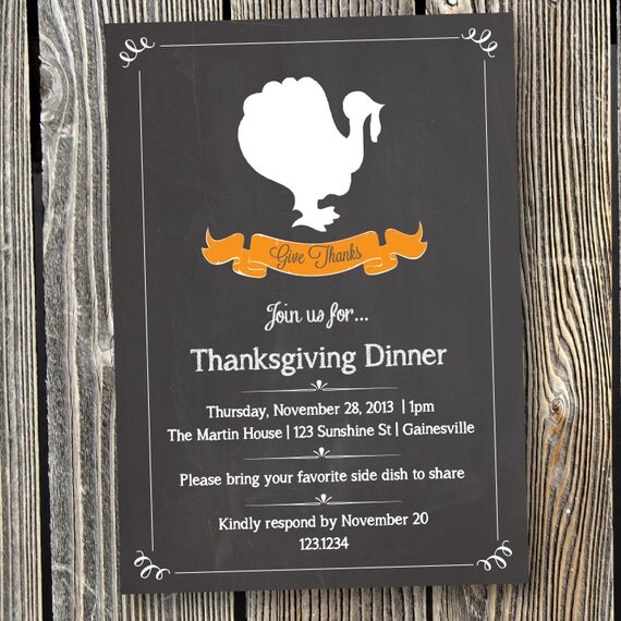 Thanksgiving Dinner Chalkboard Style Custom Printable Invitation Il_570xn
