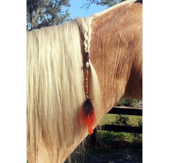 Feathers and Ceramic Beads Equine Mane Dangler  by MyBuddyBling