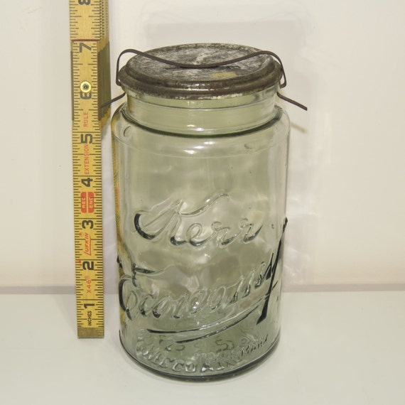 Vintage 1903 kerr economy glass jar with metal lid and clamp
