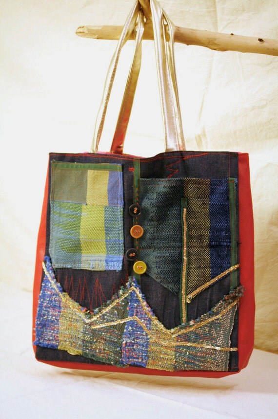 SAORI Handwoven Bag: fabric patched tote