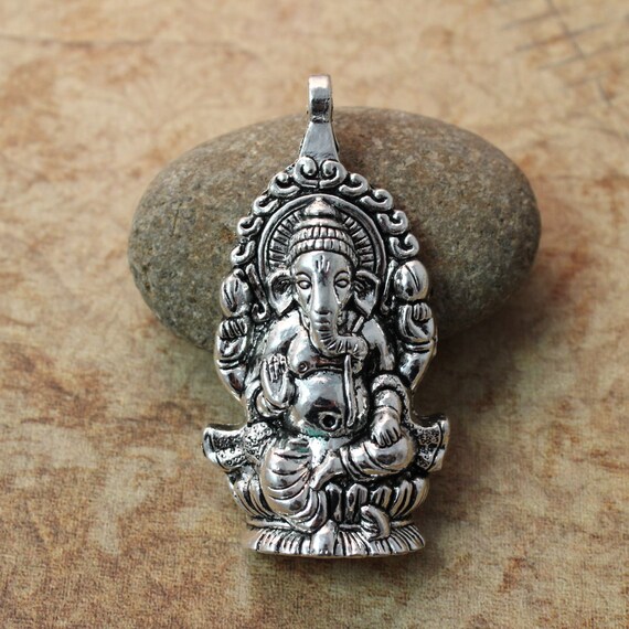 1 Pcs Large GANESHA Pendant Ganesha Charms Antique Silver Tone