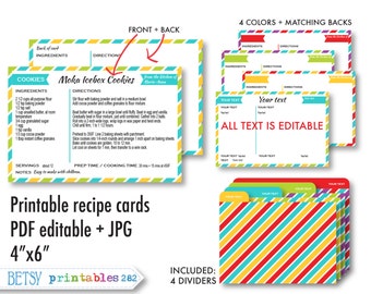 Trading Card Dividers Template printable recipe cards 4x6 recipe cards editable recipe Trading Card Dividers Template printable recipe cards 4x6 recipe cards editable recipe