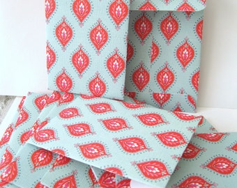 Turquoise and red Marrakesh envelopes Small gift card note envelopes. Qty 12 - 4-1/4 x 2-3/4 in