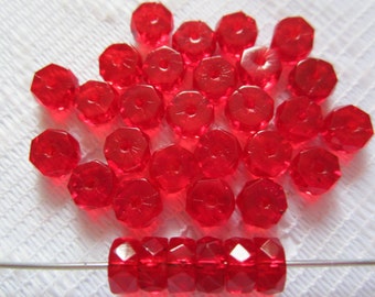 25 Faceted Siam Ruby glass Quartz Rondelle Beads 8x6mm