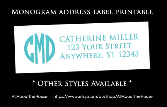 Monogram Address Label - Printable - Return Address Sticker - Avery ...