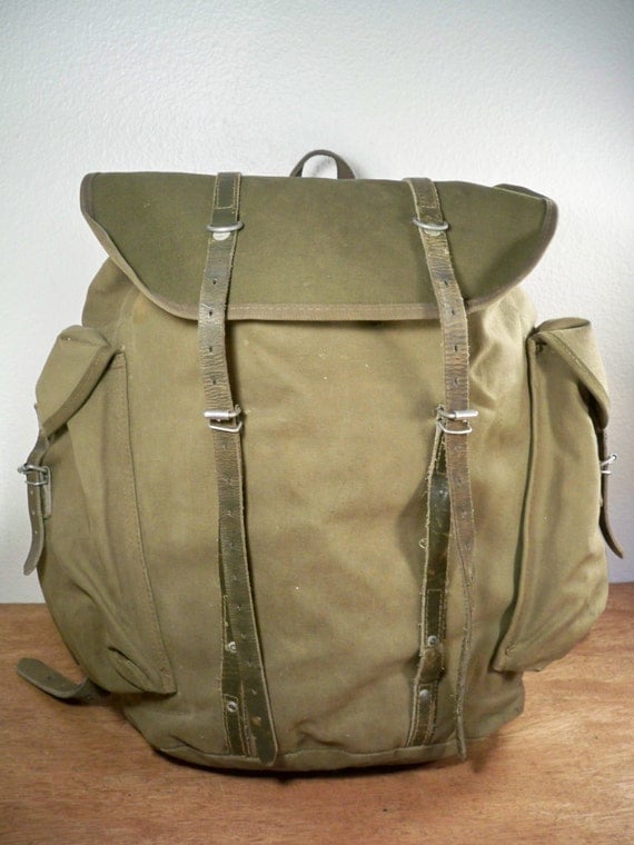 Vintage Made in USA Canvas & Leather Rucksack Backpack Camping