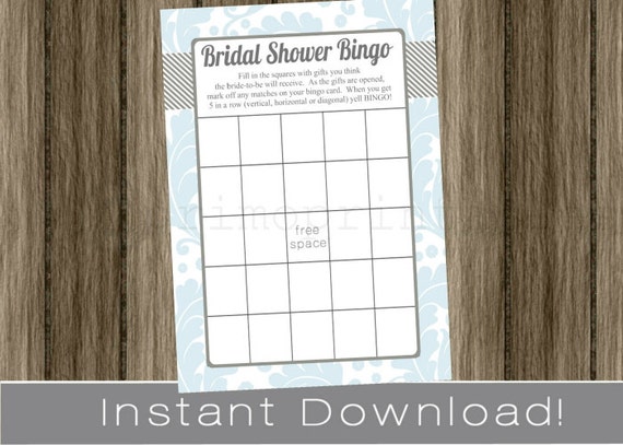 BRIDAL Shower Bingo Game Cards / light blue and gray / INSTANT DOWNLOAD / diy digital printable file / print your own Il_570xn