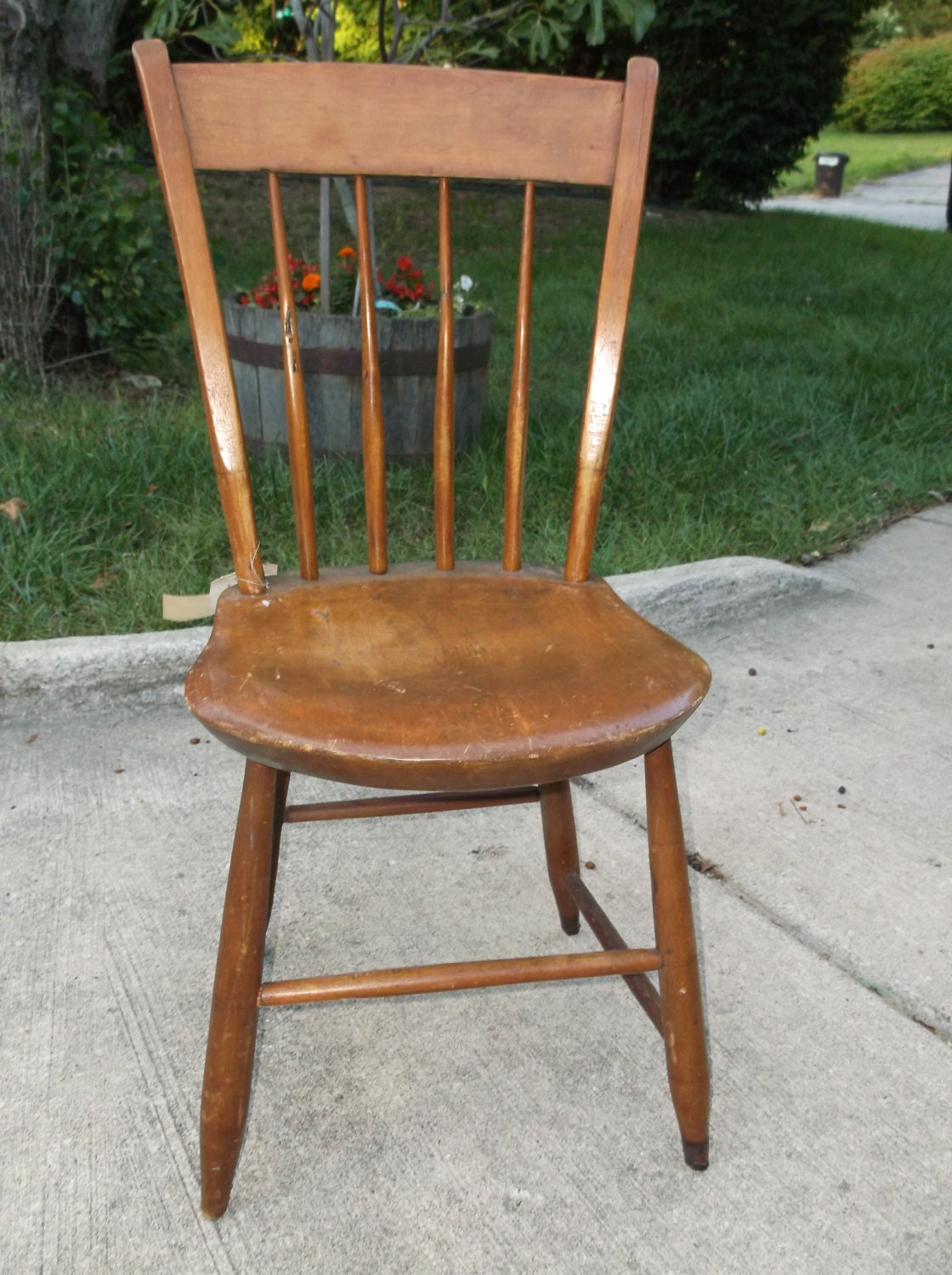 Antique primitive 1830 American spindle back chair solid
