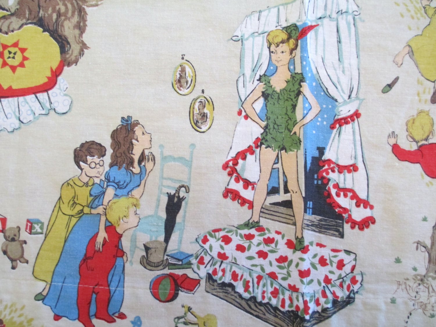 Vintage Peter Pan Novelty Print Fabric 1950's Early