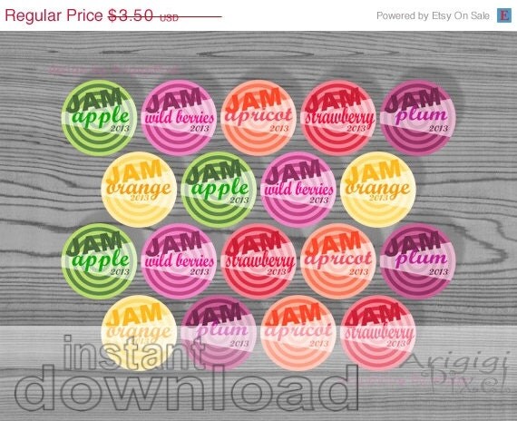 WEEKEND SALE 50% OFF Printable food labels, fruit jam circles, 2 in round jar labels, canning labels,frut masson jar, download immediately Il_570xn