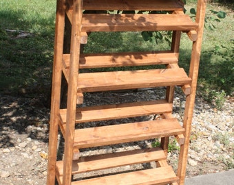 American Walnut Stained SHOE RACK Store Display Hand-Made 4-Tier Shelf Angled With Top Framework 10-1/2" x32" x60"h Custom Sizes Available
