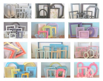 Custom Made Picture Frames Set of 5 Distressed Painted Photo Frames Wall Collage
