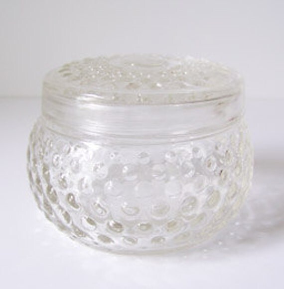 Hobnail Glass Vanity Jar with Lid/ Lidded Glass Jar