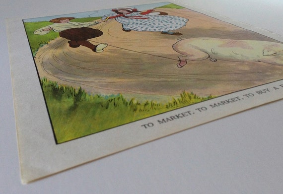 Vintage Nursery rhyme wall art To Market To Market Mother