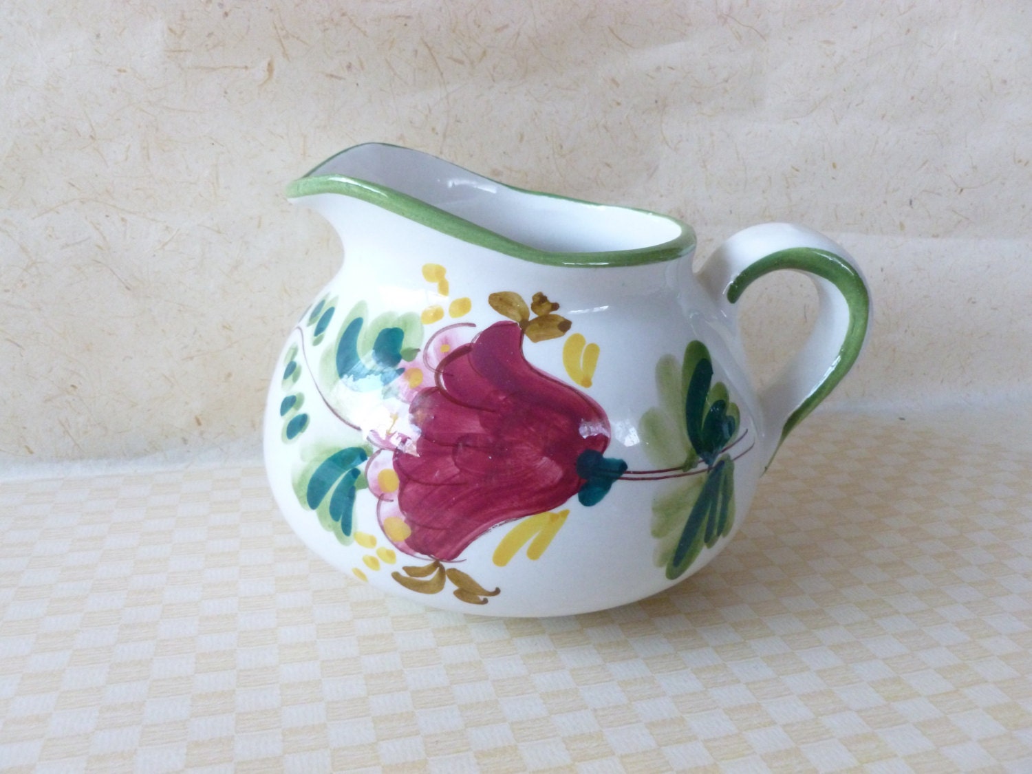 Vintage Large Floral FTD Pitcher Vase or Planter Handmade in