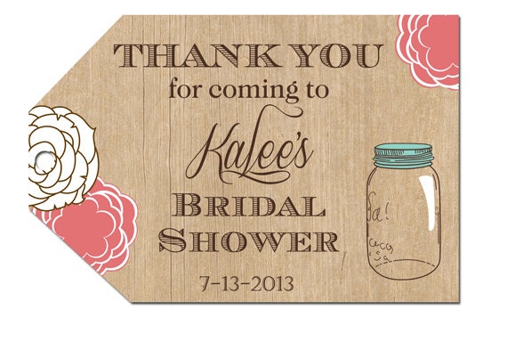 Mason Jar Floral with wood Bridal Shower Favor Tags- Printable Il_570xn
