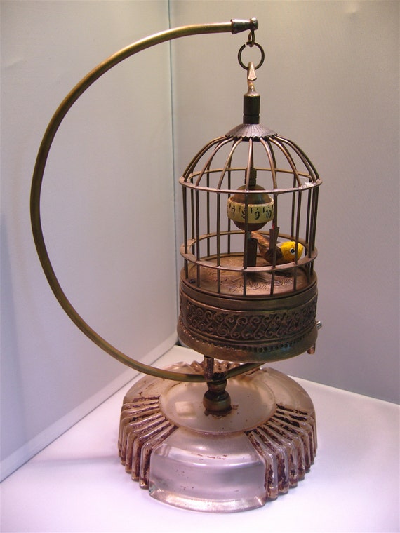 Clock Vintage wind up Bird Cage Brass Miniature 1930's