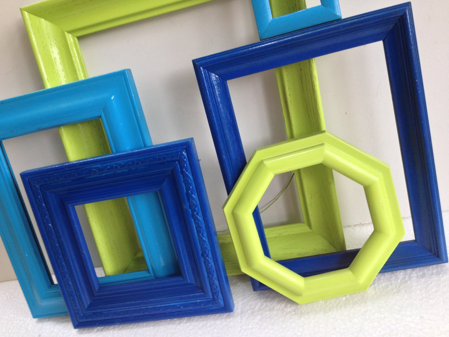 Picture Frame Set Lime Green Dark Blue and Turquoise