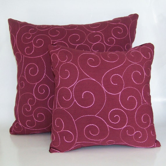 2 Pink and Burgundy Decorative Pillows