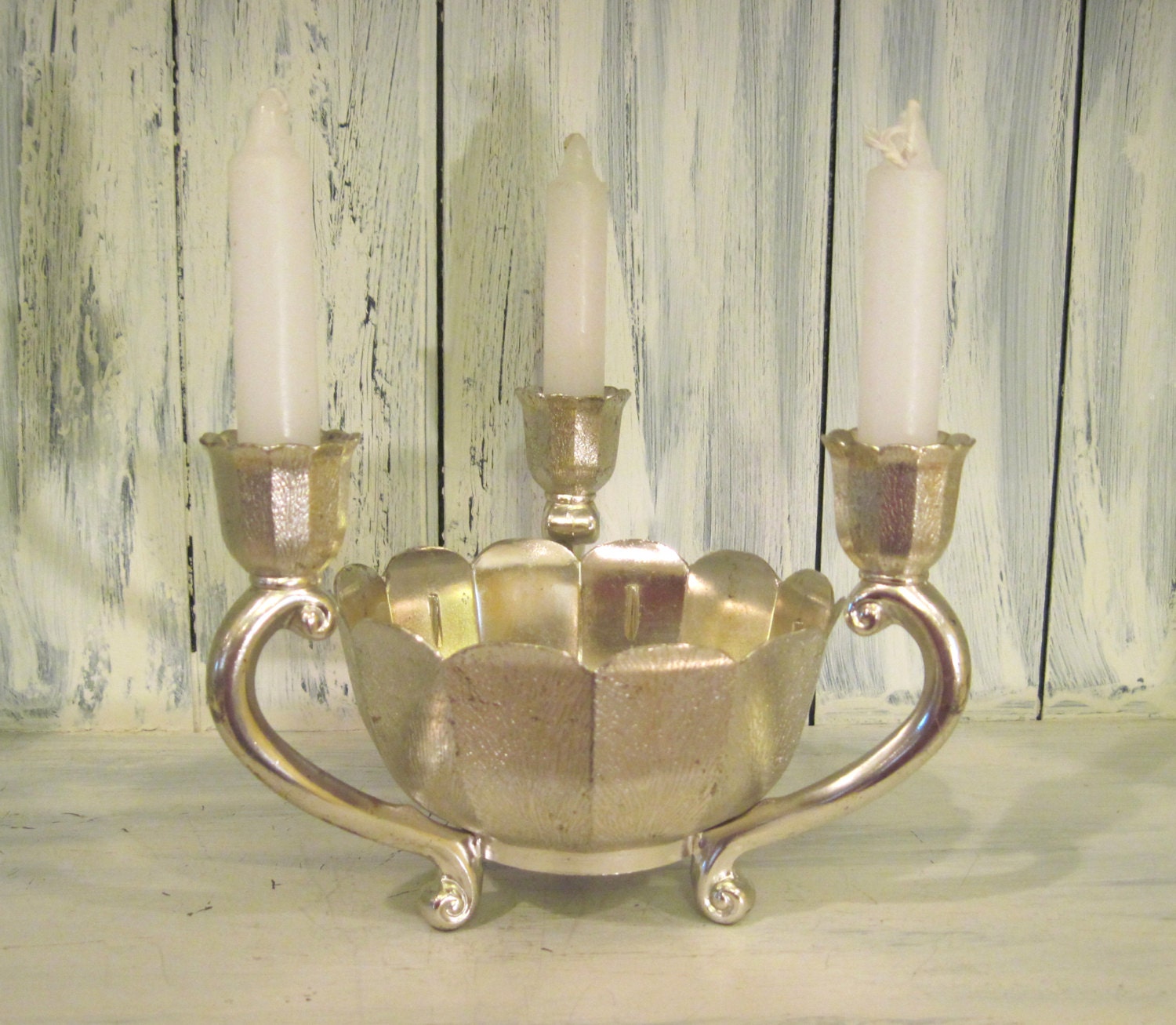 Vintage silver plated candle holder dish for three candles