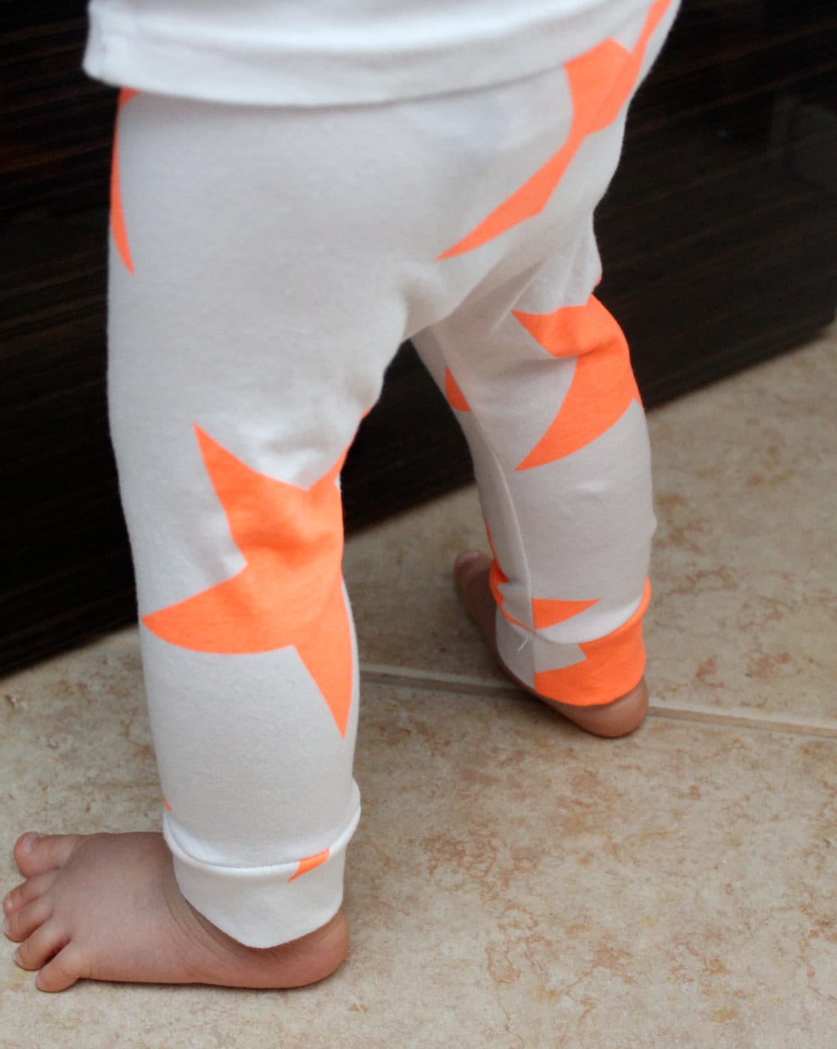 Gender Neutral Baby LeggingsNeon Orange Stars