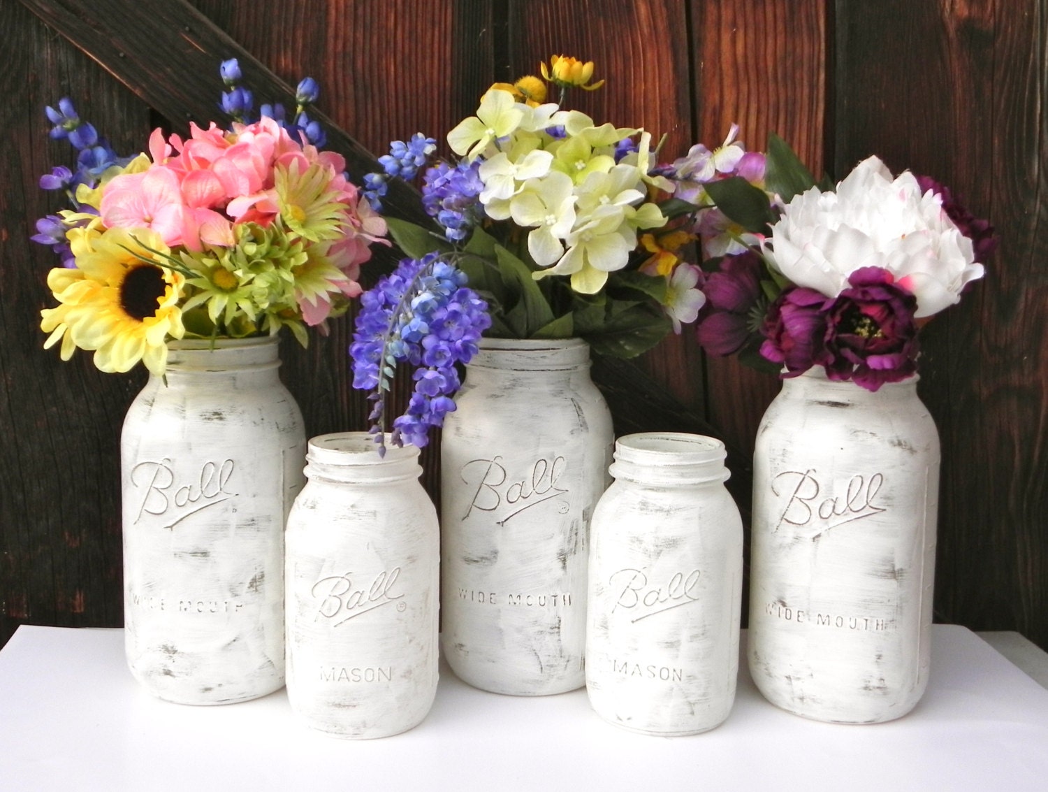 Shabby Chic Mason Jars for Rustic, Country Farm Style Wedding Vases, Reception Tables, Bridal Shower, Baby Shower