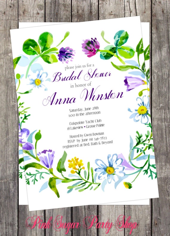 DIY Invitation Watercolor floral Bridal Baby Birthday Party Customized Il_570xn