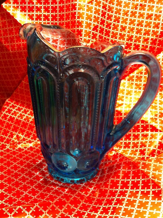 Vintage Turquoise Aquamarine Colored Glass Pitcher