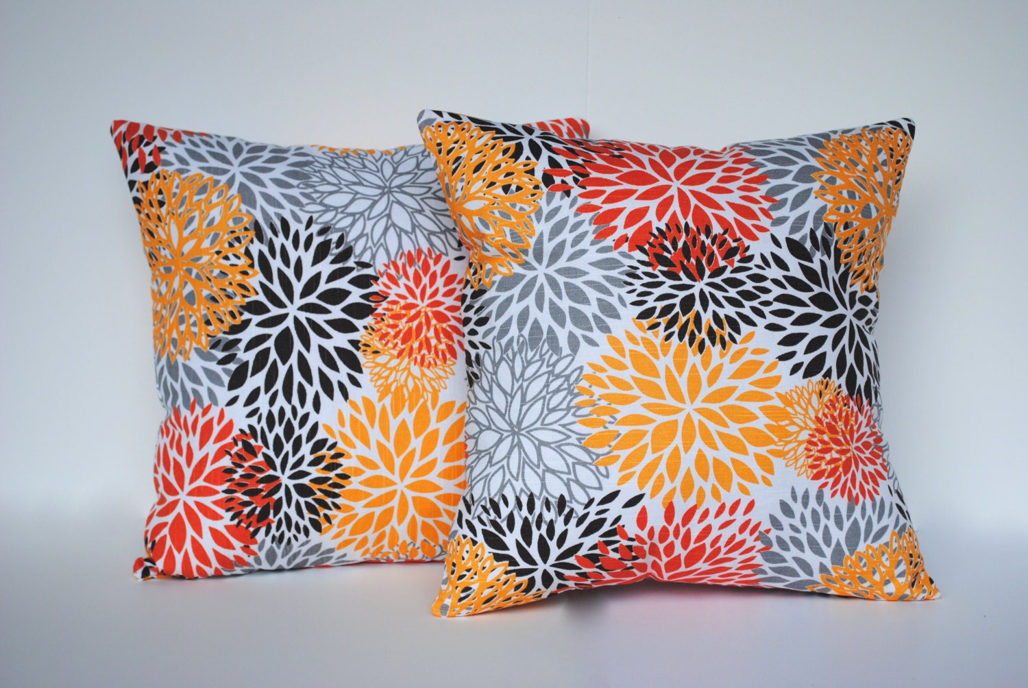 TWO Red Black Yellow floral pillow cover by ThatDutchGirlHome