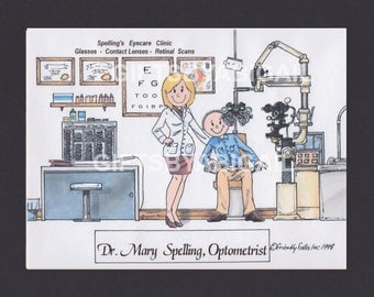 OPTOMETRIST Personalized Cartoon Picture Person Pic Gift - Custom Matted Print 8x10 or 9x12, Keychain or Magnet