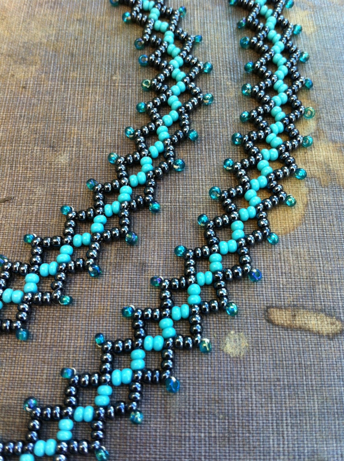 Bead Weave Necklace. Statement Seed Bead Necklace. Net Weave