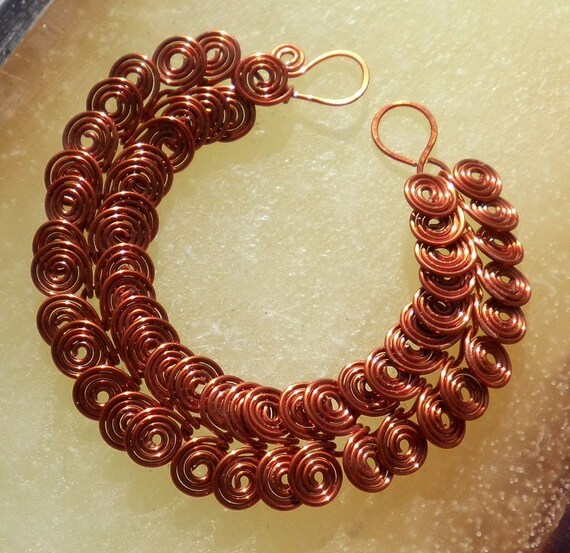 Copper Bracelet, Egyptian Coil Spiral Wirework Jewelry