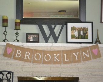 10 Flag Custom Baby Name Burlap Banner, Photo Prop, Party Banner