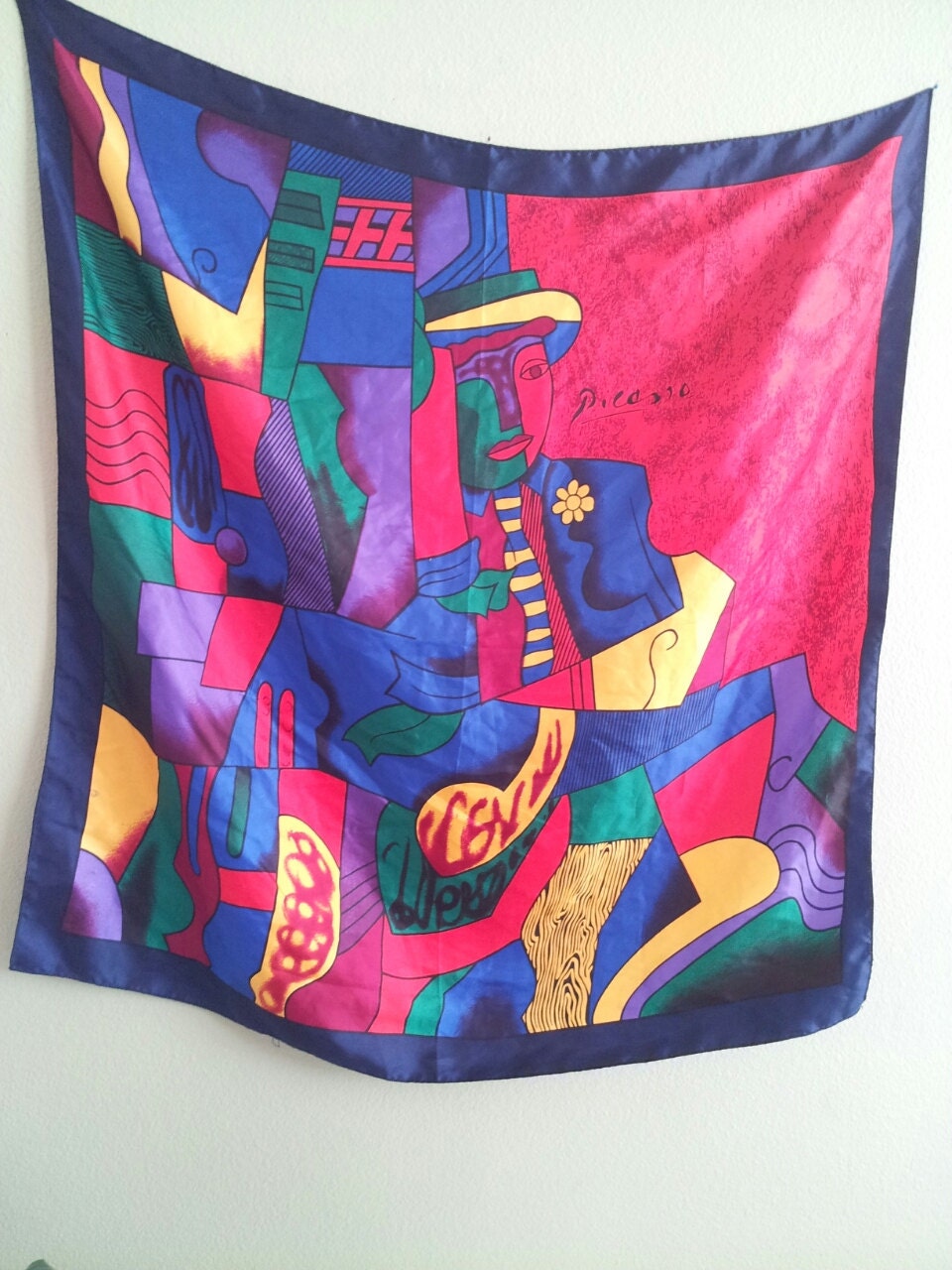 Colorful Picasso Scarf 33x 35 inches by SecondHandSurprises