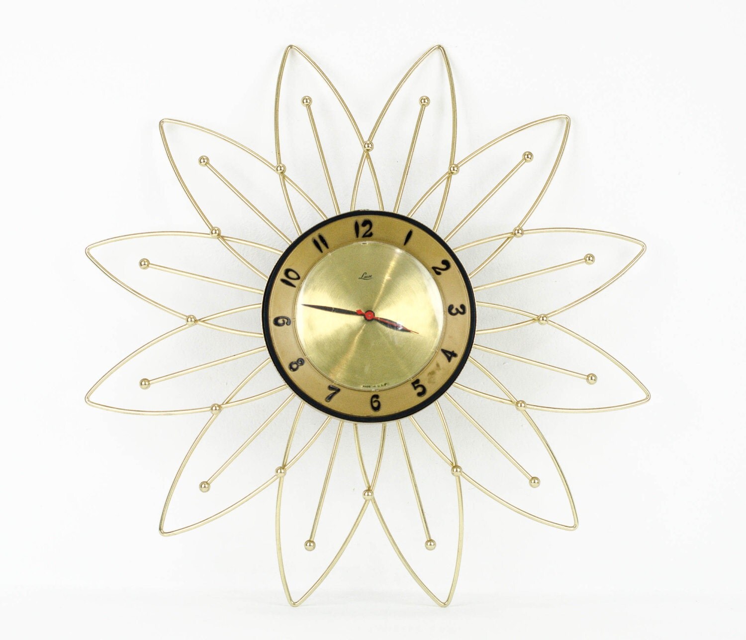 Vintage Starburst Wall Clock Gold and Black / Retro Mid