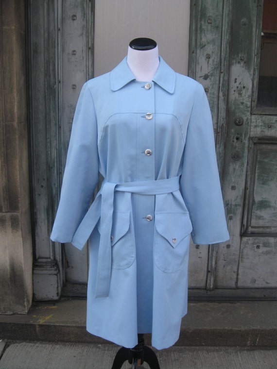 Vintage Light Blue Spring Trench Coat Raincoat