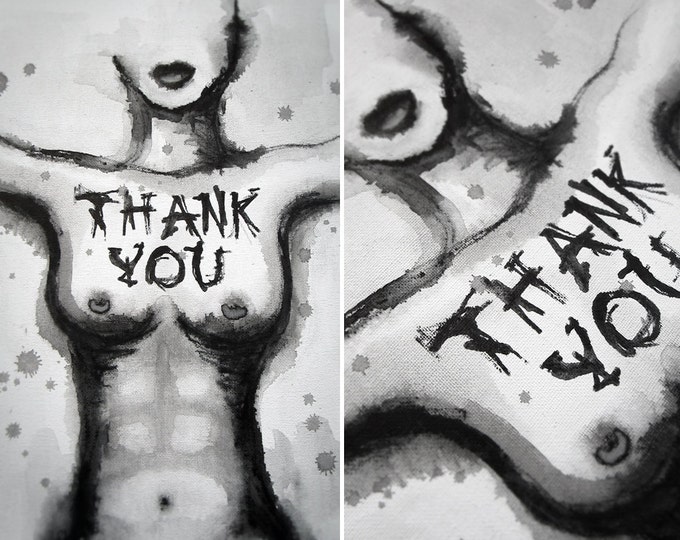 Art Sale! Original watercolor wall art painting "Thank you". Size 20” x 16”. Unframed. Free shipping for the USA.
