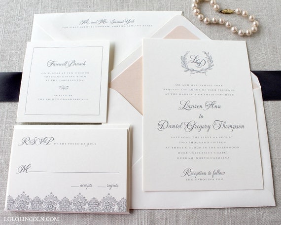 Laurel Wreath Classic Style Wedding Invitation DEPOSIT to get started