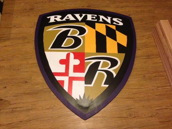 Items similar to Baltimore Ravens Shield Wooden Wall Hanging Sign on Etsy