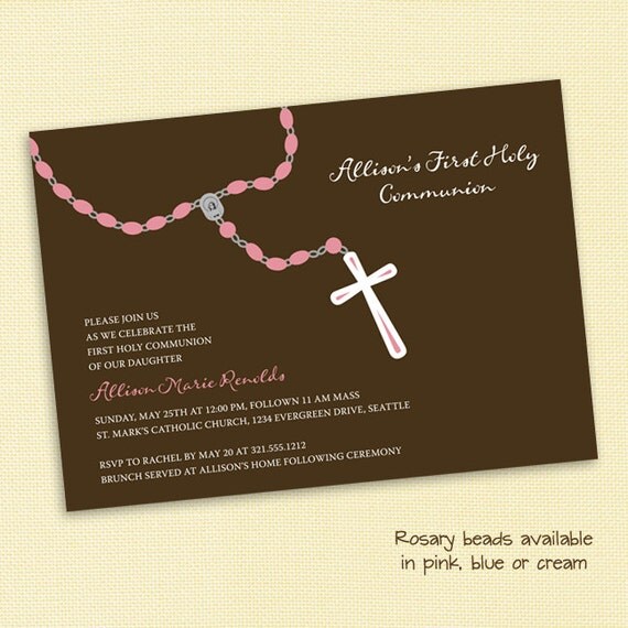 Rosary Invitation for Christening Baptism First by PixelParade