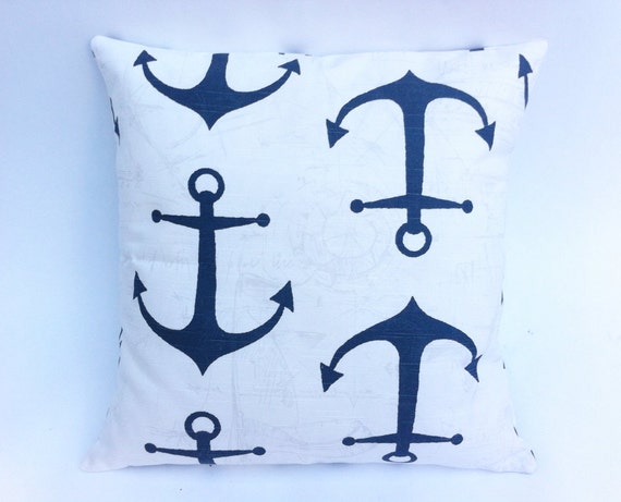 Euro Sham: Nautical Pillows Navy Blue Anchors Throw by Pillomatic