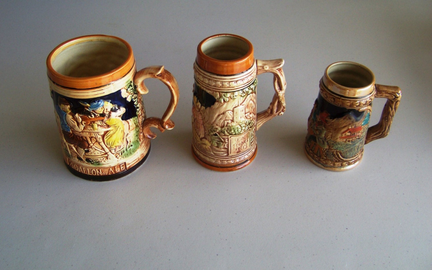 Three Vintage Japan Beer Mugs One Holds A Half Gallon Of Ale