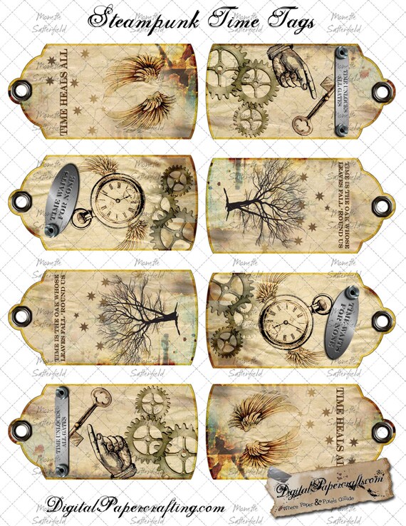 Download Steampunk Time Passing Printable Tags - Gift Tag Sheet ...