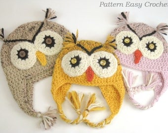 Crochet pattern owl hat in 4 sizes from toddler to adult