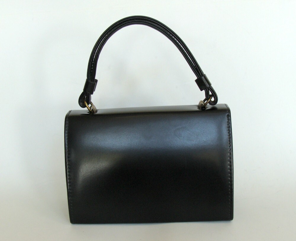 Black Leather Front Flap Handbag Satchel Retro Purse by Spartinas