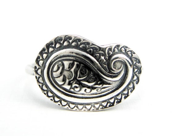 Paisley Ring Sterling and Fine Silver Ring Bohemian Boho