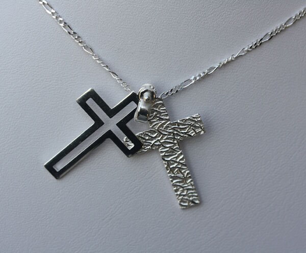 925 sterling silver double cross necklace by FATISROCK on Etsy