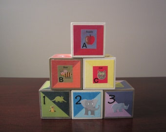 Children's Wooden Blocks- ABC's, Colors & Animals Blocks Set