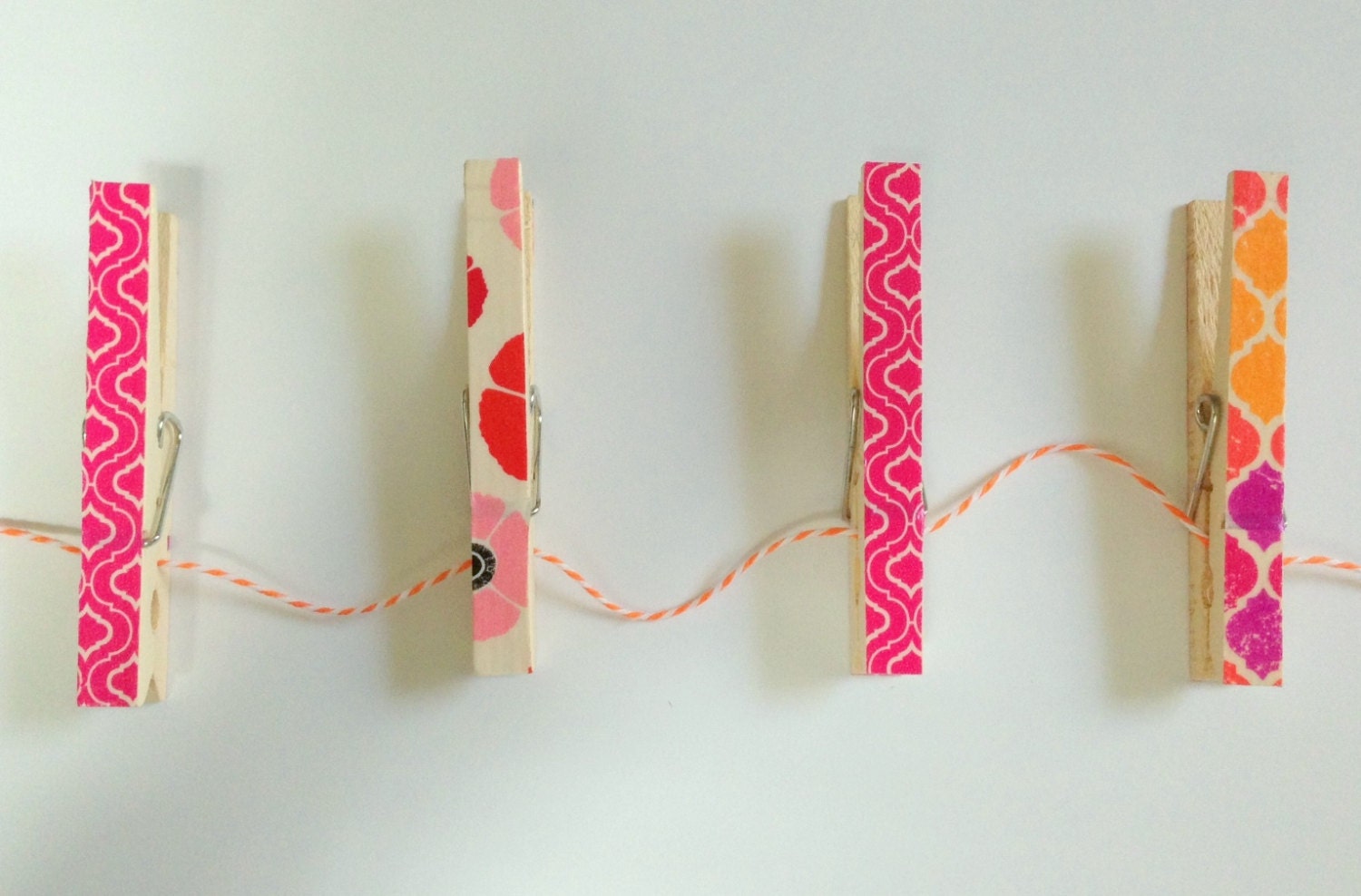 Clothes pin photo hanging string pink by CharlotteLowDesigns